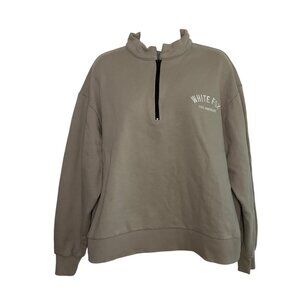 White Fox Los Angeles Half-Zip Pullover Sweatshirt S Cotton-Polyester tan taupe